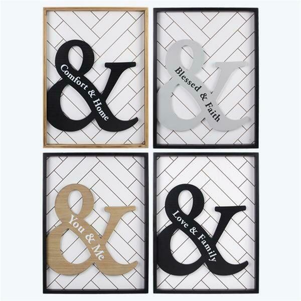 Youngs Wood Modern Country Ampersand Wall Sign, Assorted Color - 4 Piece 21361